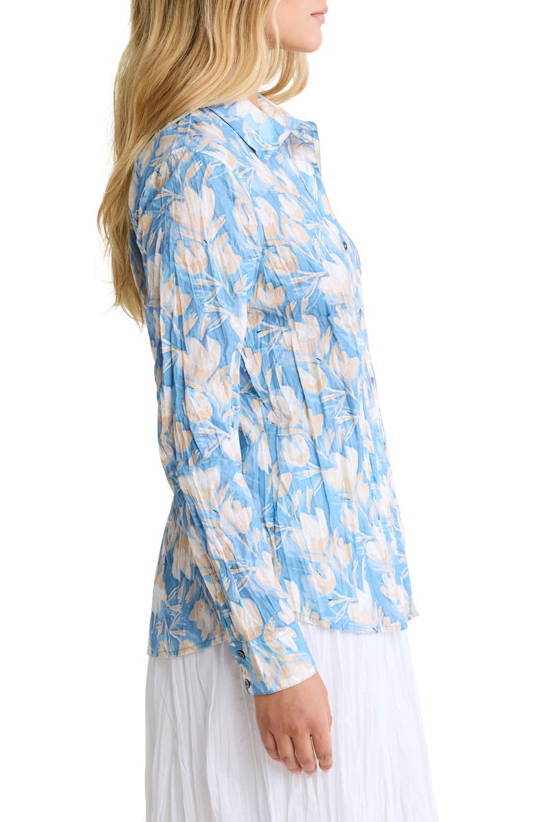 nz BY NIC AND ZOE Shadow Floral Core Crinkle Cotton Button-Up Shirt, Alternate, color, Blue Multi