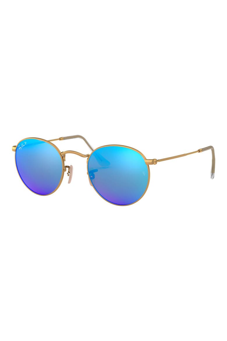53mm Polarized Round Retro Sunglasses, Alternate, color, BLUE MIR