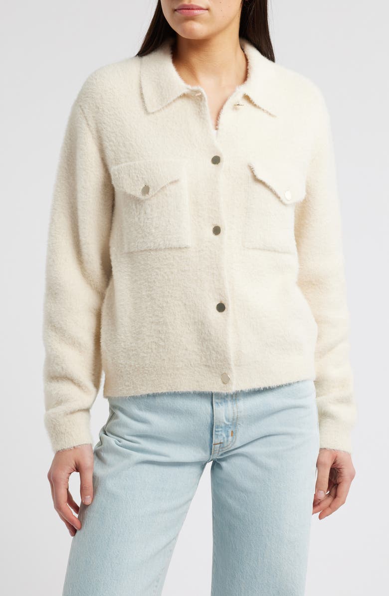 Mavi Jeans Fuzzy Cardigan, Main, color, Antique White