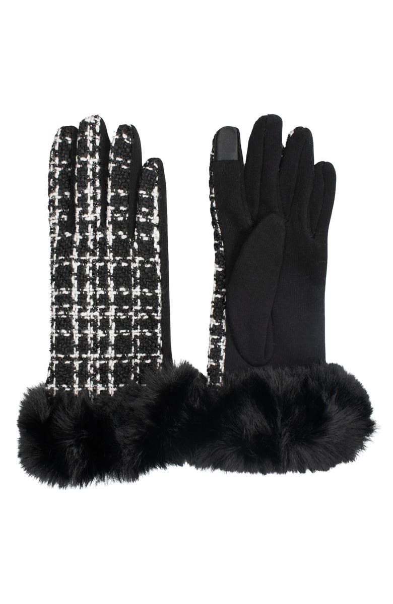 MARCUS ADLER Faux Fur Trim Tweed Touchscreen Gloves, Main, color, Black