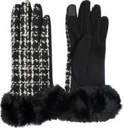 MARCUS ADLER Faux Fur Trim Tweed Touchscreen Gloves