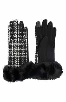 MARCUS ADLER Faux Fur Trim Tweed Touchscreen Gloves