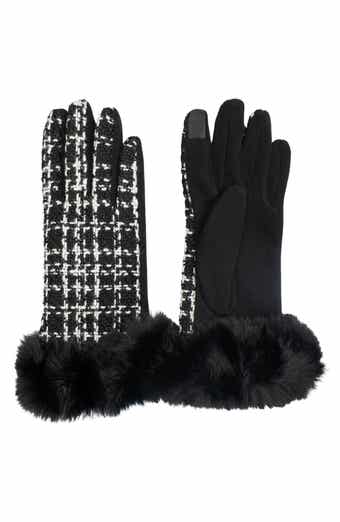 MARCUS ADLER Faux Fur Trim Tweed Touchscreen Gloves