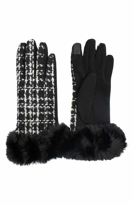 MARCUS ADLER Faux Fur Trim Tweed Touchscreen Gloves