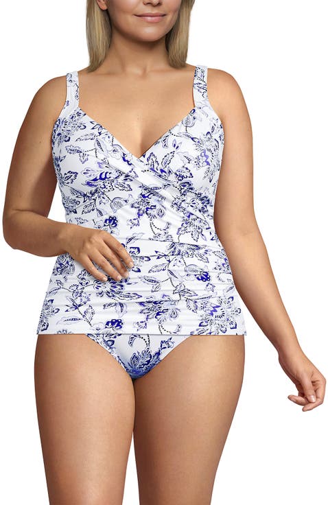 Plus Size V-Neck Wrap Underwire Tankini Swimsuit Top