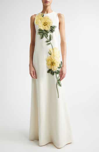 Peony Embroidered Appliqué Column Gown