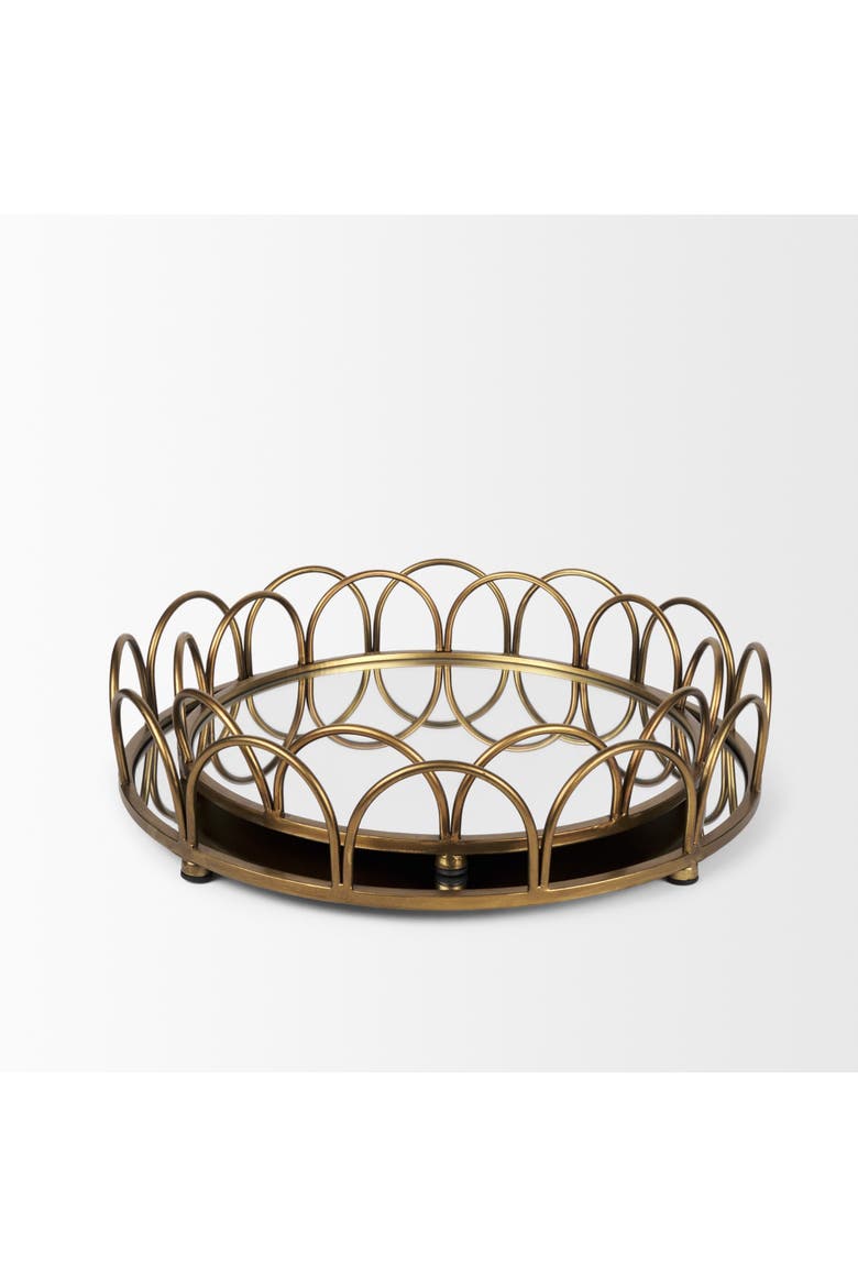 Lenore Round Metal with Mirror Tray Set of 2, Main, color, Metallic Gold