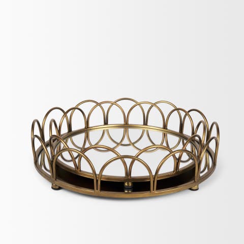 Lenore Round Metal with Mirror Tray Set of 2