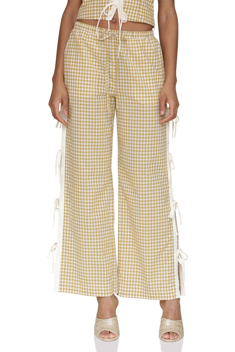 Side Tie Gingham Pants, Main, color, OLIO GINGHAM