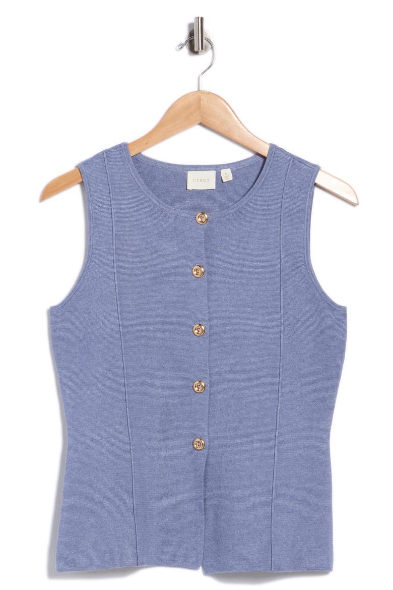 Button Front Sleeveless Vest, Alternate, color, WASHED DENIM