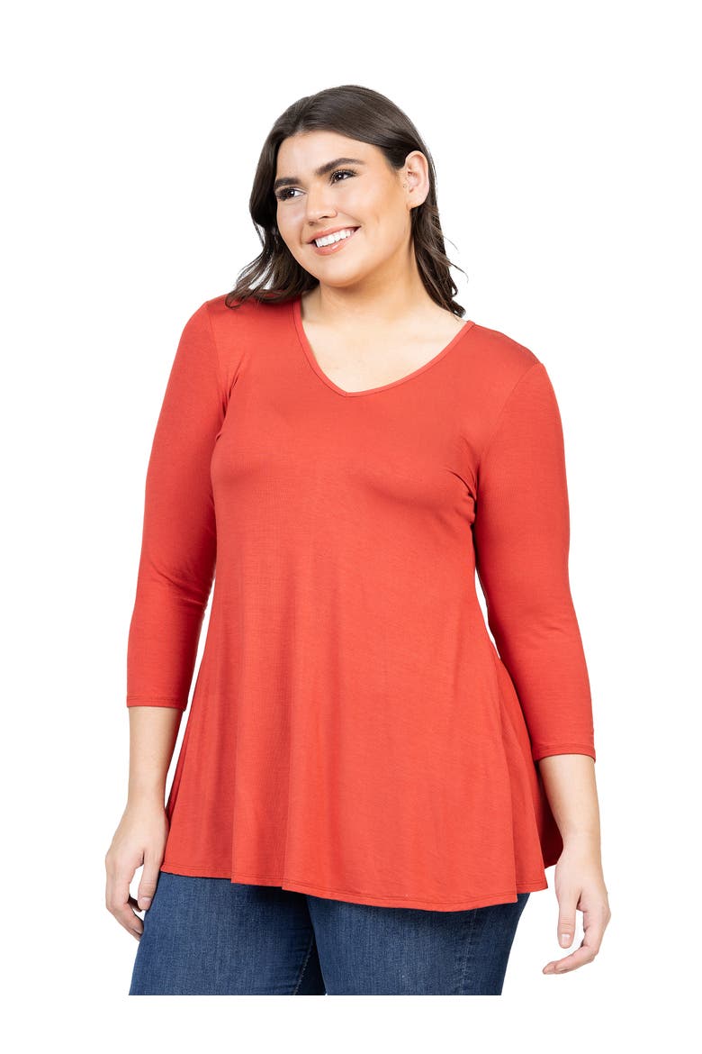 Plus Size Three Quarter Sleeve V Neck Tunic Top, Alternate, color, Penny
