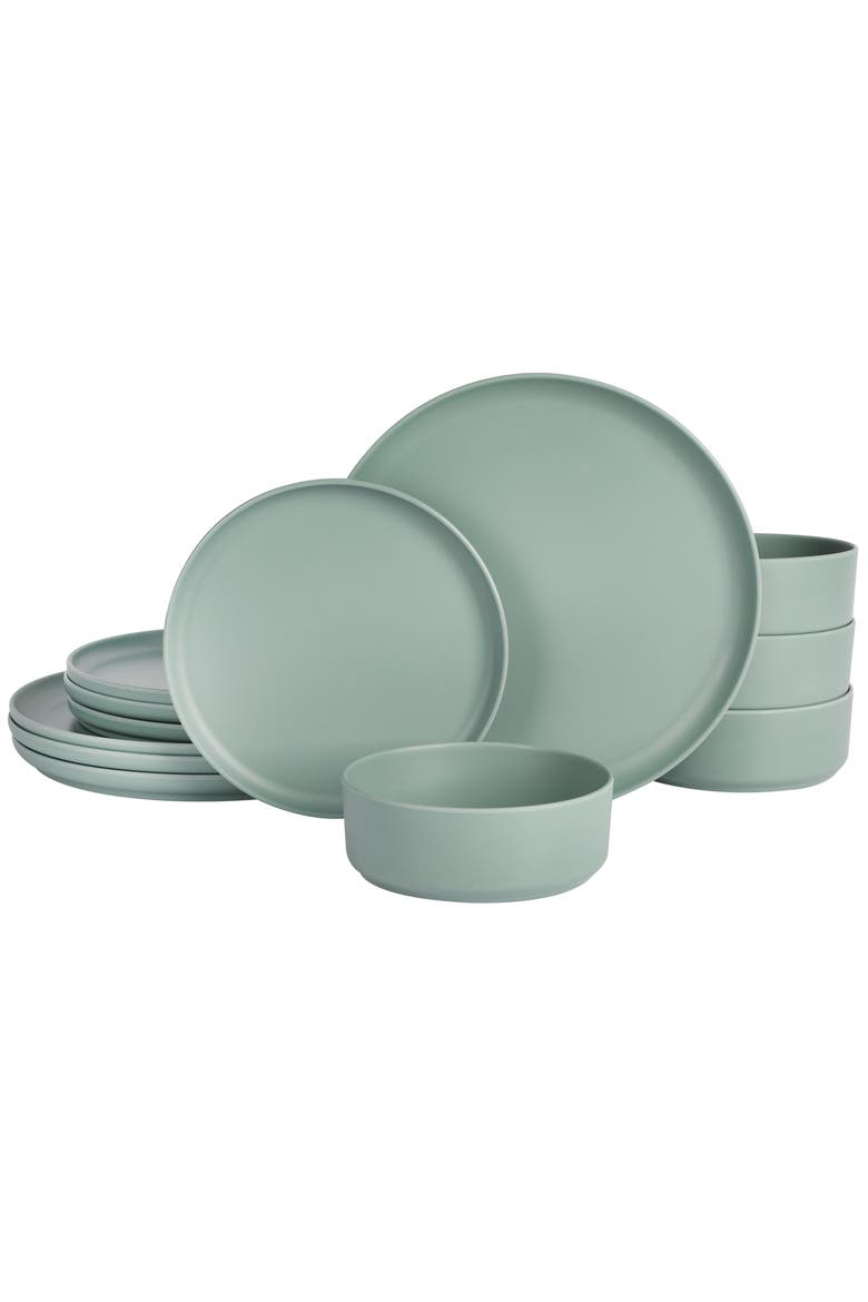 Canyon Crest 12 Piece Stackable Melamine Dinnerware Set, Main, color, Green