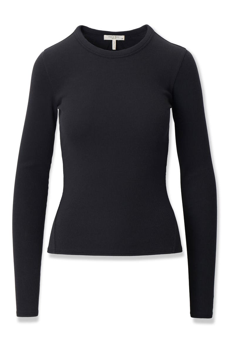The Essential Rib Long Sleeve Cotton T-Shirt, Alternate, color, BLACK