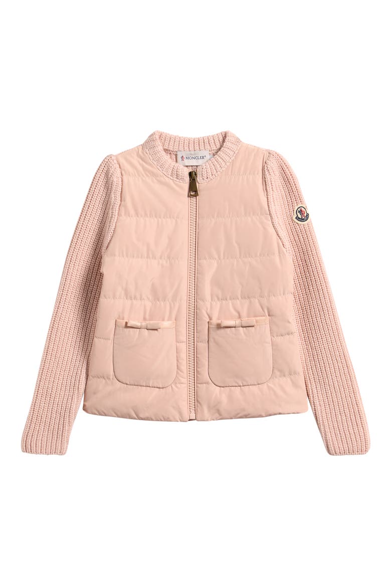 Kids' Quilted Down & Wool Blend Puffer Cardigan, Main, color, PINK
