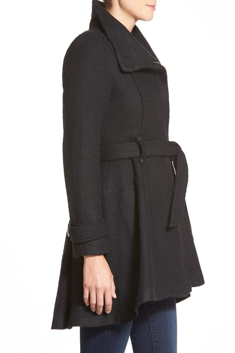 Steven Madden Asymmetrical Zip Skirted Coat, Alternate, color, BLACK