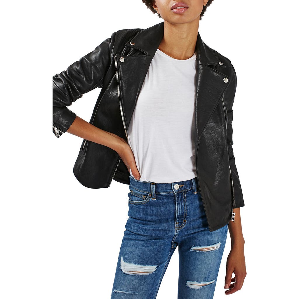 Shop Topshop Leather Biker Jacket In Black