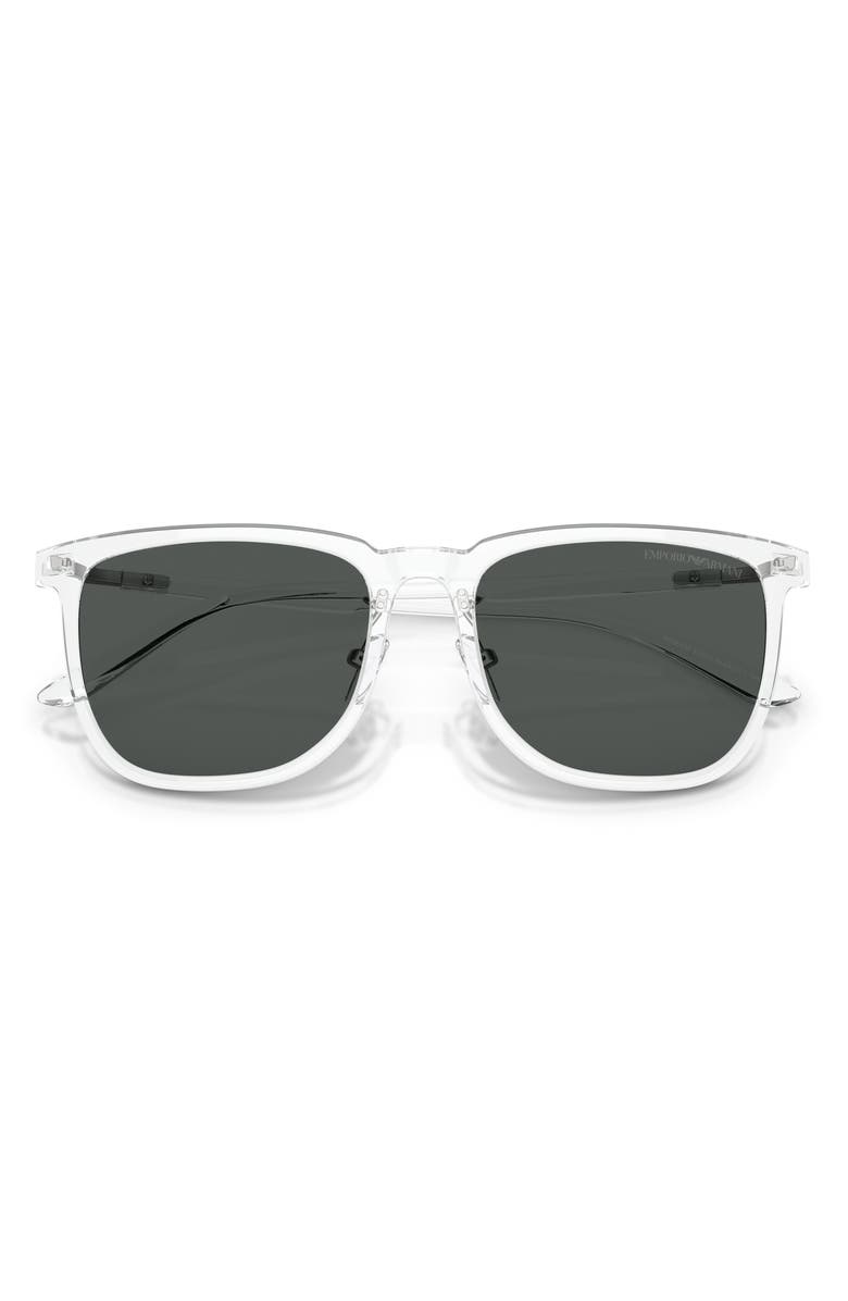 Emporio Armani 56mm Low Bridge Square Sunglasses, Alternate, color, Shiny Crystal / Dark Grey