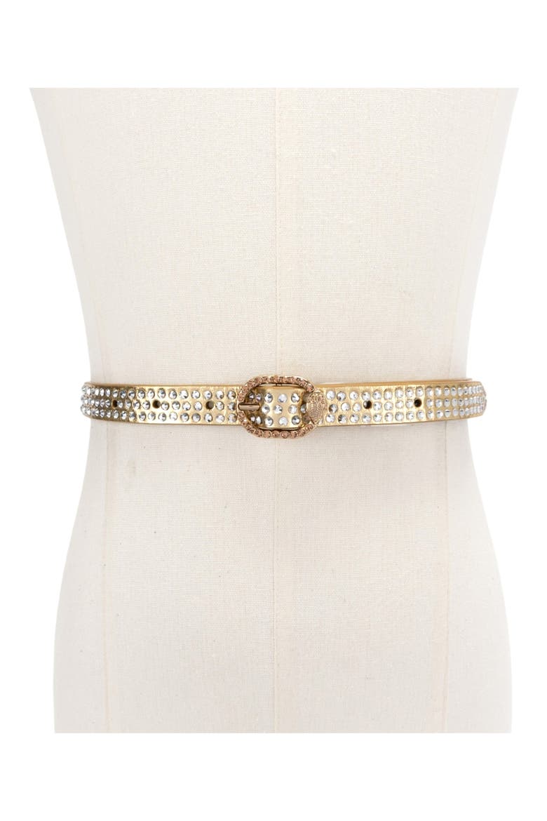 Mayfair Crystal Embellished Metallic Leather Belt, Alternate, color, GOLD