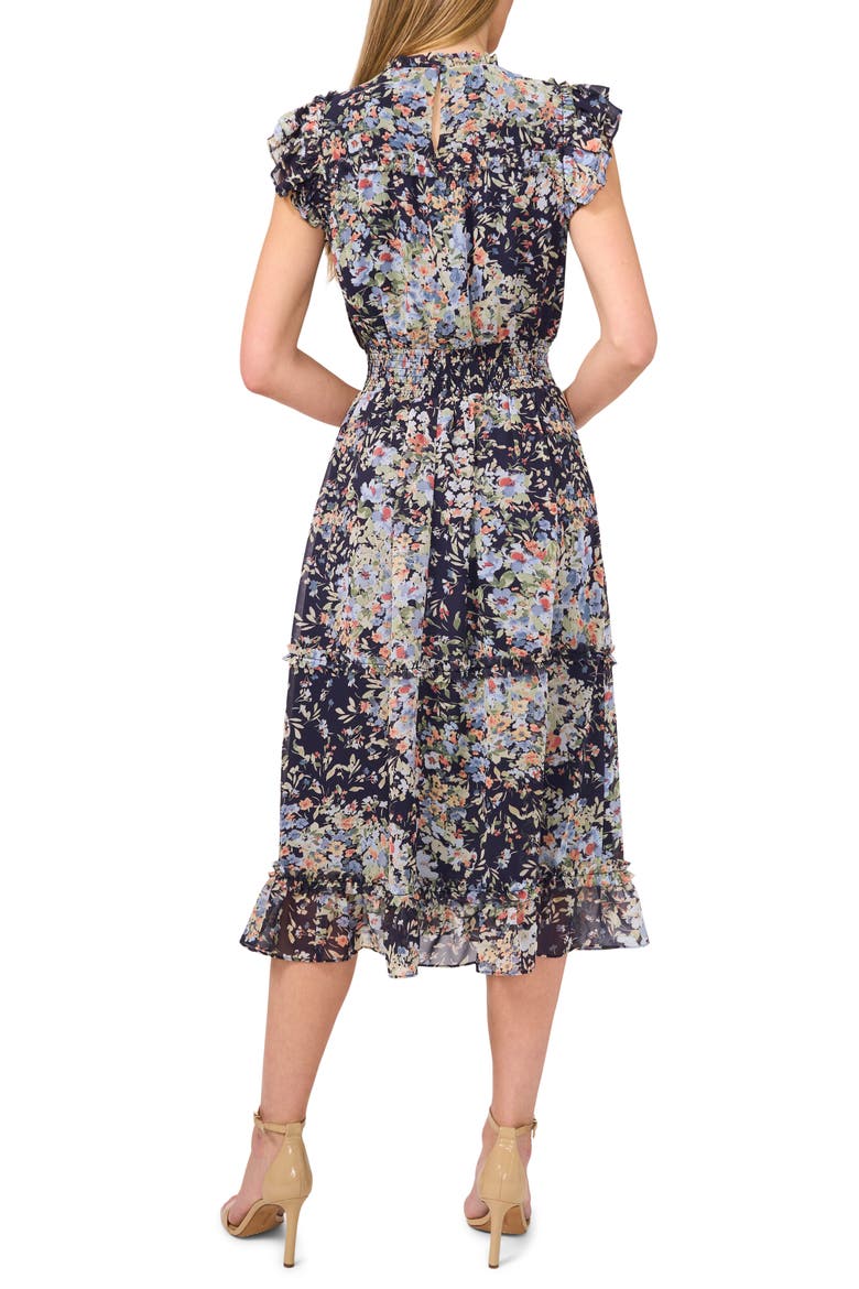 Floral Ruffle Midi Dress, Alternate, color, CLASSIC NAVY