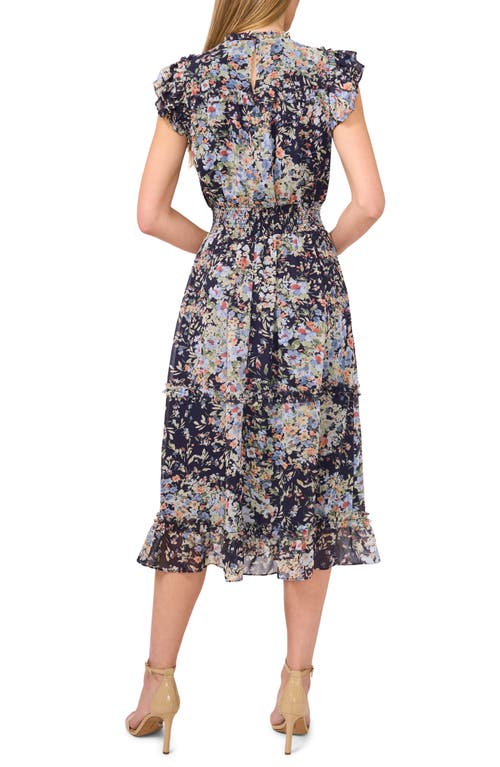 Cece Floral Ruffle Midi Dress In Classic Navy