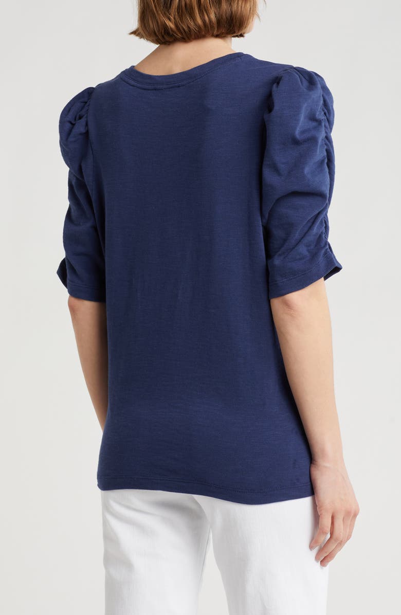 Democracy Cinched Sleeve Cotton V-Neck Top, Alternate, color, Navy