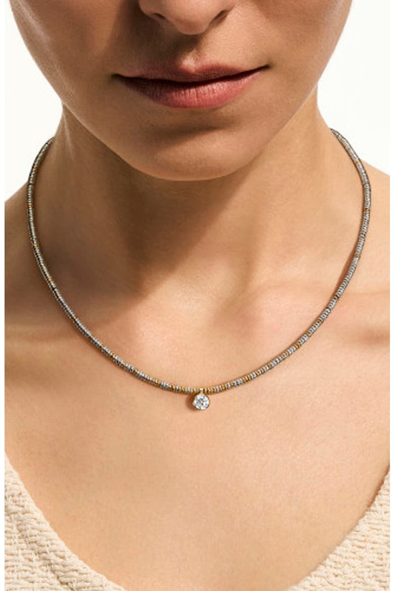 JH Lovestruck Sterling Silver & 14k Gold Lab Grown Diamond Heishi Pendant Necklace, Alternate, color, SILVER AND GOLD