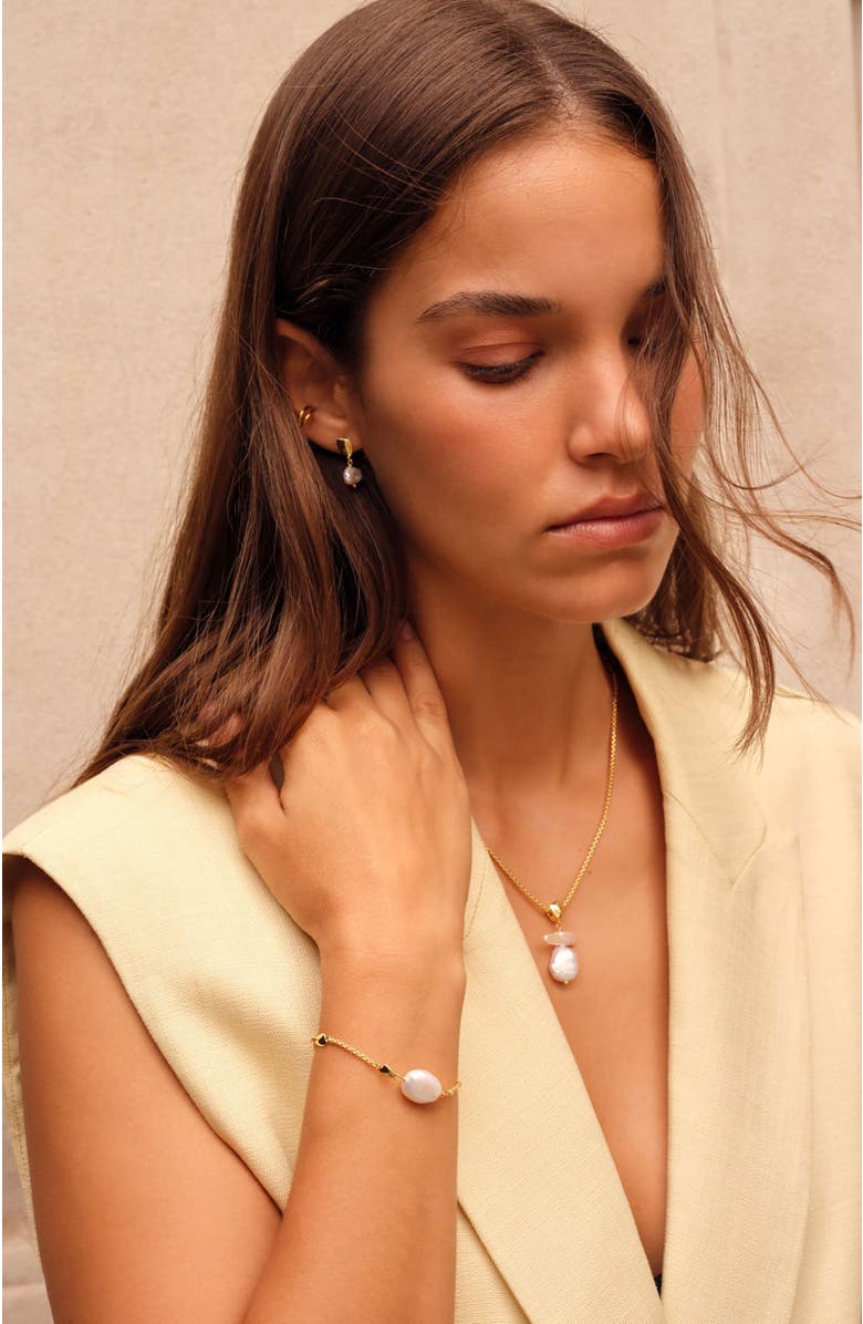 Katie Loxton Sol Pearl T-Bar Earrings, Alternate, color, Gold Coated