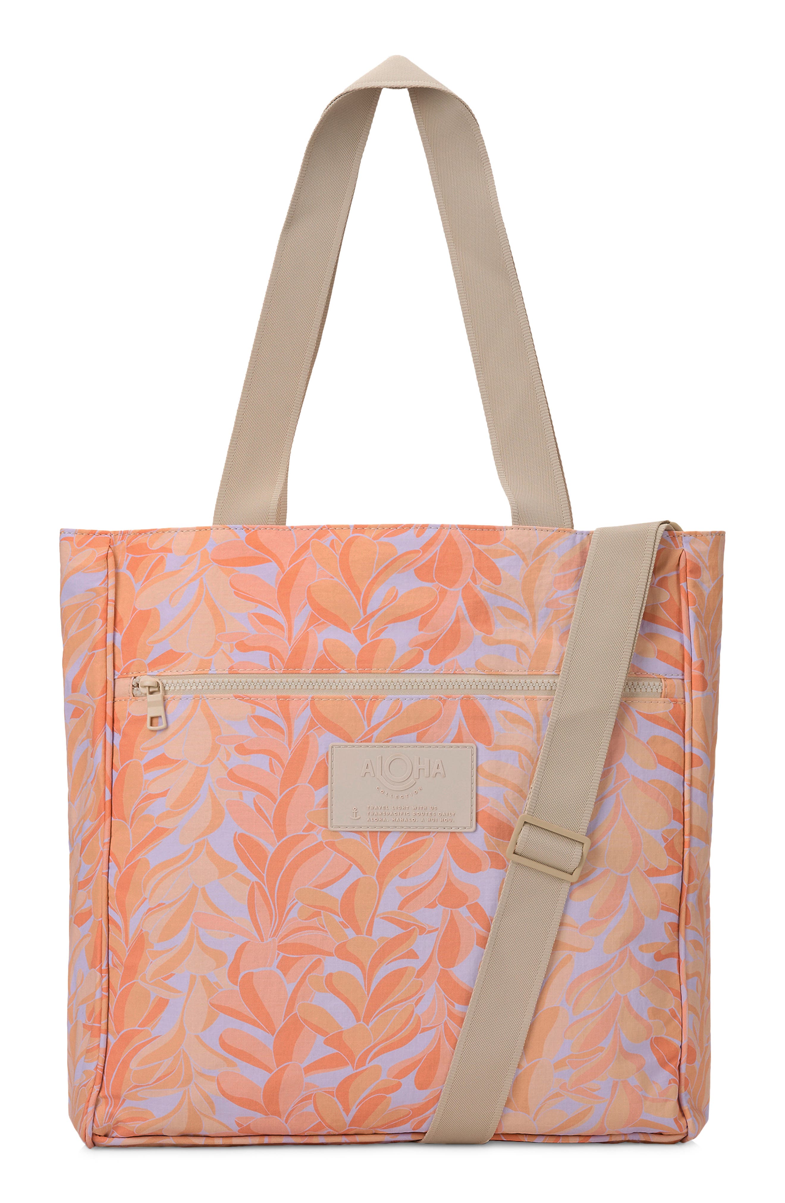 Aloha Collection Lei Stand Nylon Daily Tote, Main, color, Peachy