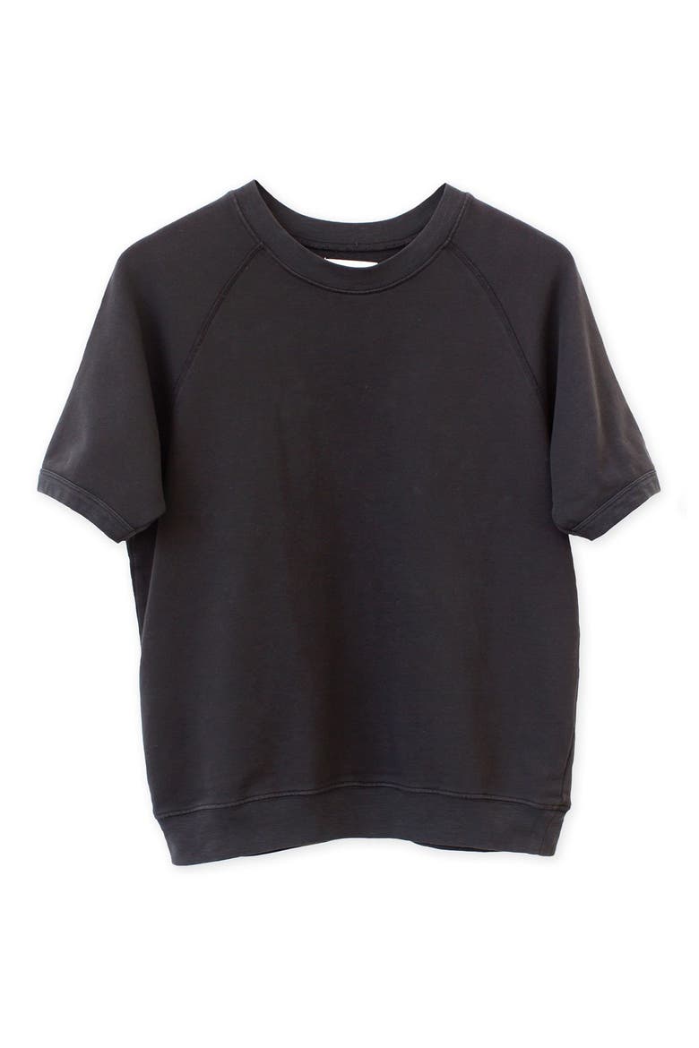 'Cara' Short Sleeve Sweatshirt, Alternate, color, BLACK