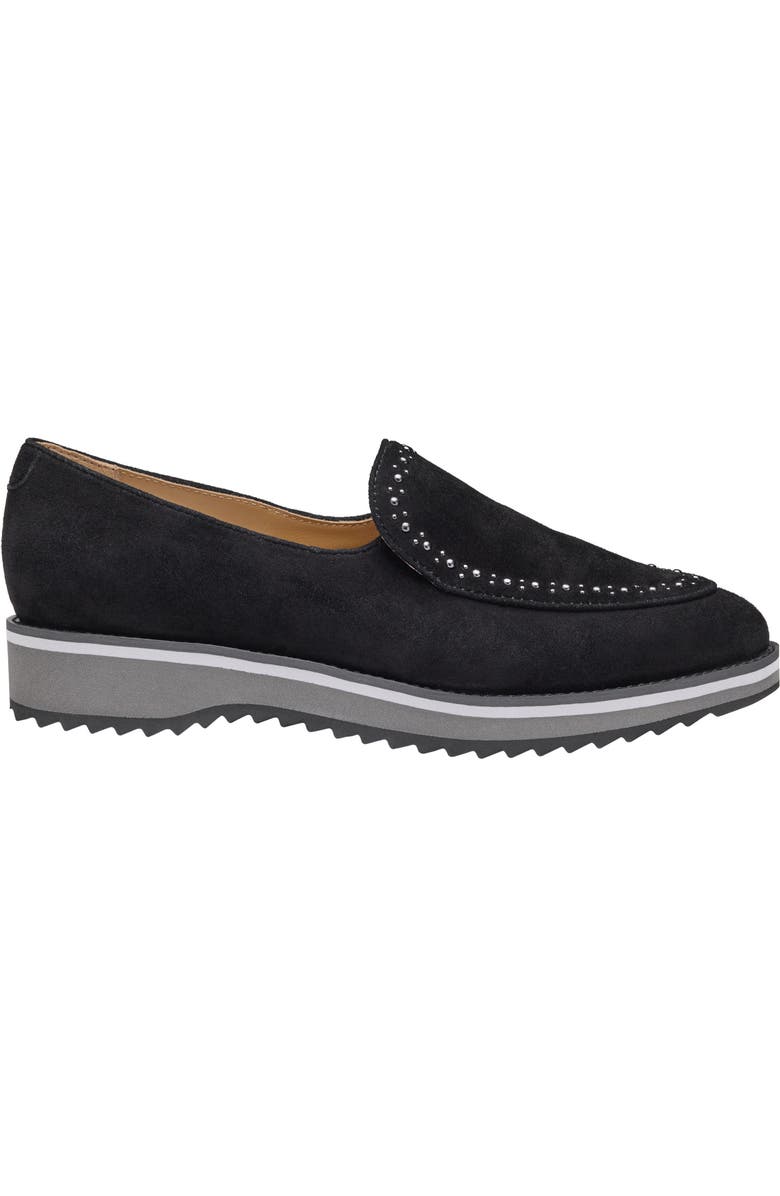 Johnston & Murphy Ulyssa Studded Platform Loafer, Alternate, color, Black Suede