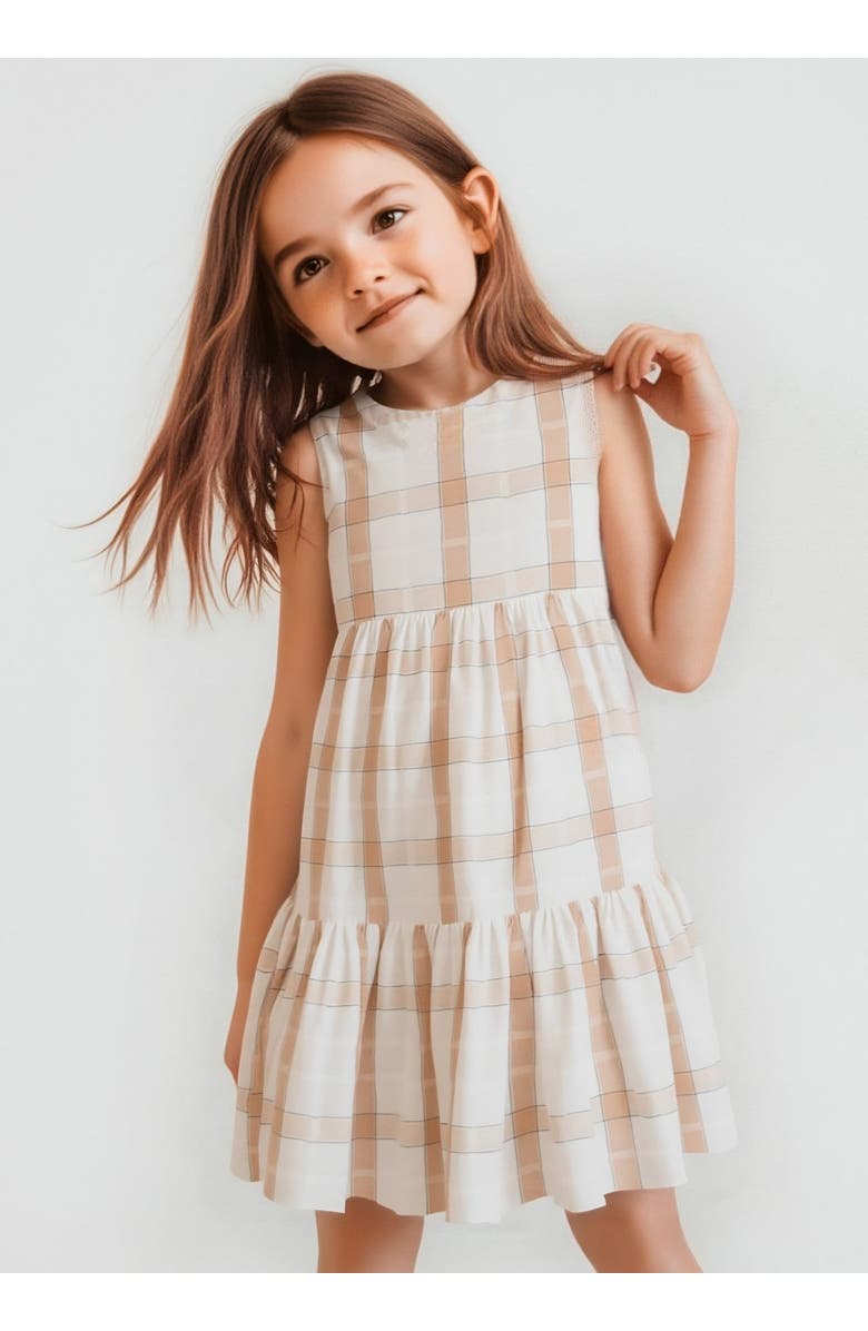 Mayoral Plaid Linen Dress, Alternate, color, Beige