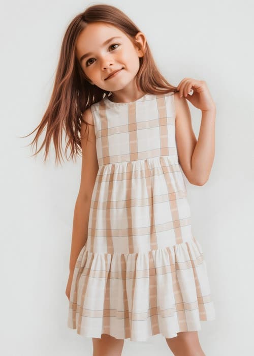 Mayoral Plaid Linen Dress In Beige