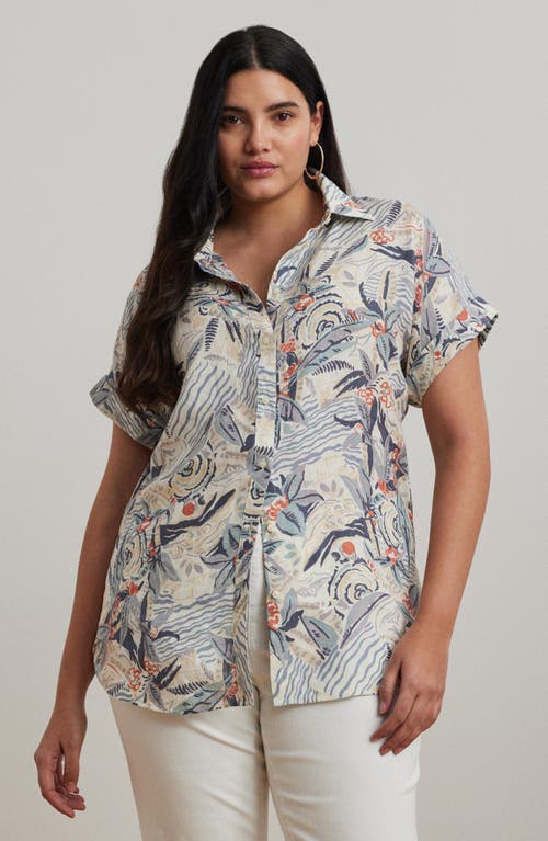 Ralph Lauren Plus Size Relaxed-fit Print Short-sleeve Linen Shirt In Cream Multi