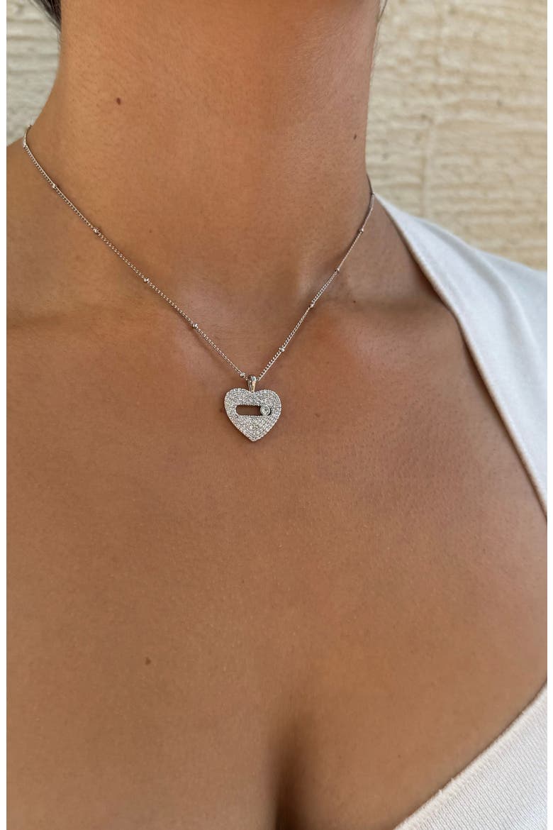 Cubic Zirconia Heart Pendant Necklace, Alternate, color, SILVER
