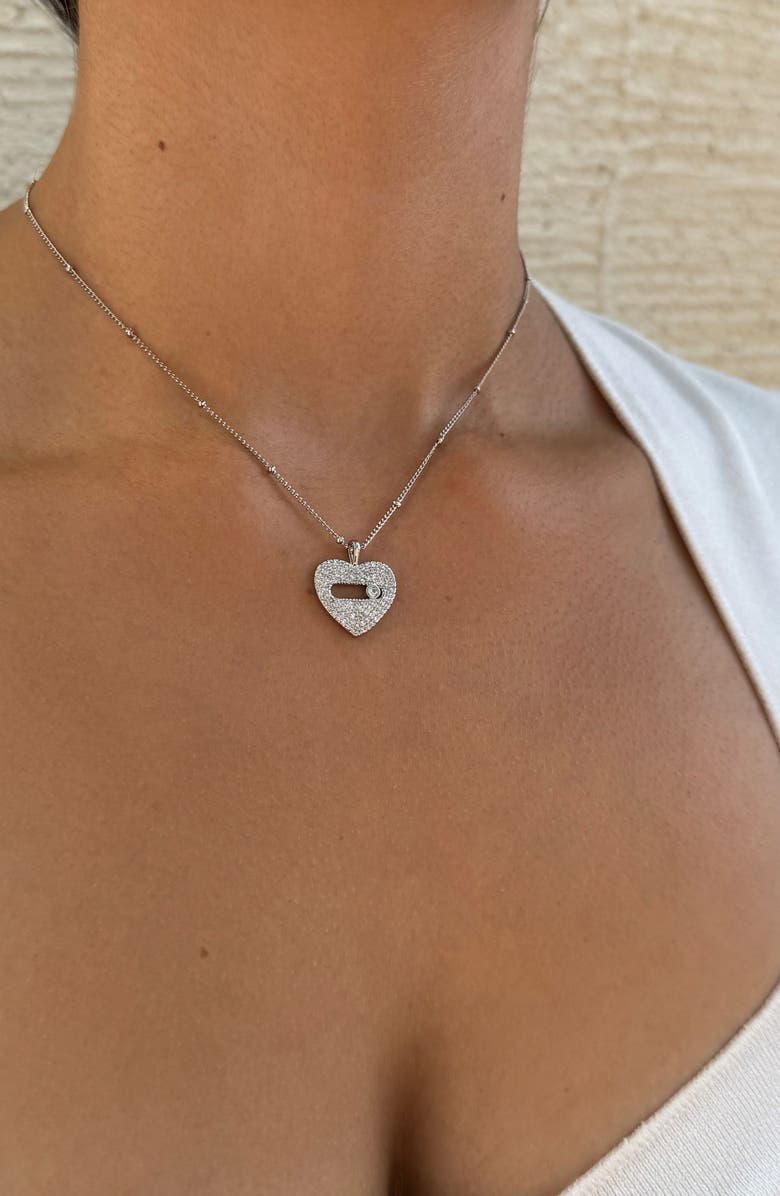 Adornia Cubic Zirconia Heart Pendant Necklace, Alternate, color, Silver