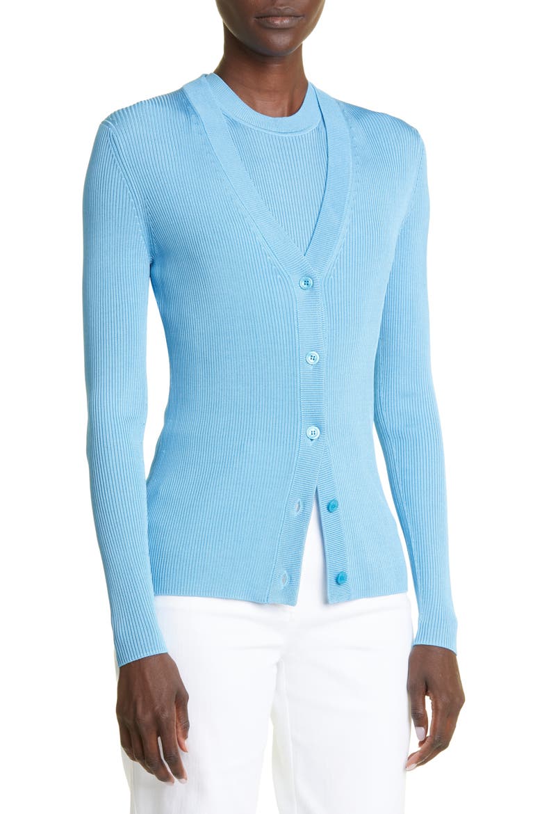 Mixed Rib V-Neck Cardigan, Alternate, color, BLUE