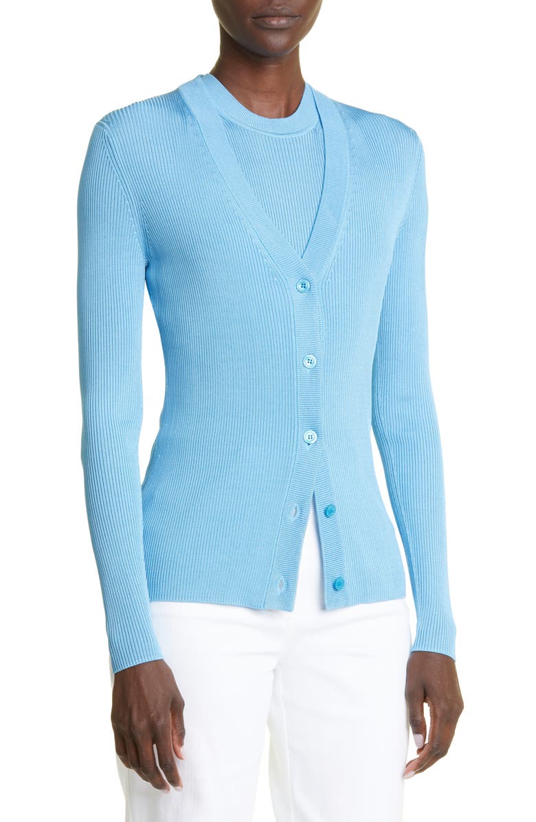St. John Collection Mixed Rib V-Neck Cardigan, Alternate, color,
