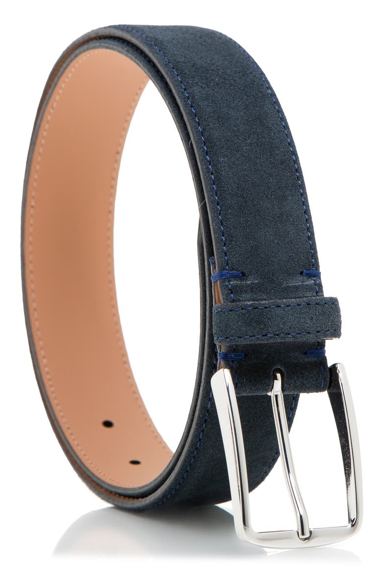 Italian Suede Leather Belt, Main, color, NAVY