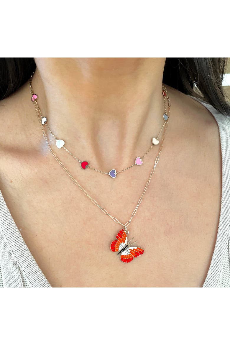 Multicolored Mixed Heart Station Necklace, Alternate, color, Multicolored