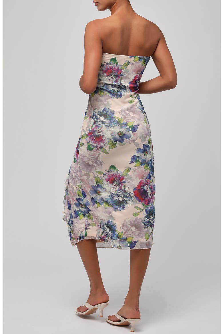 Aria Ruffle Strapless Midi Dress, Alternate, color, PEACH FLORAL