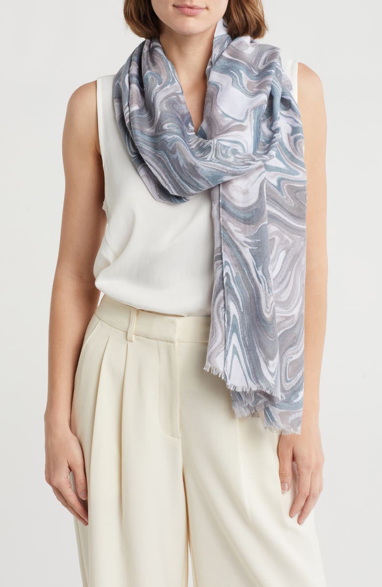 AREA STARS Swirl Print Scarf, Main, color, Gray