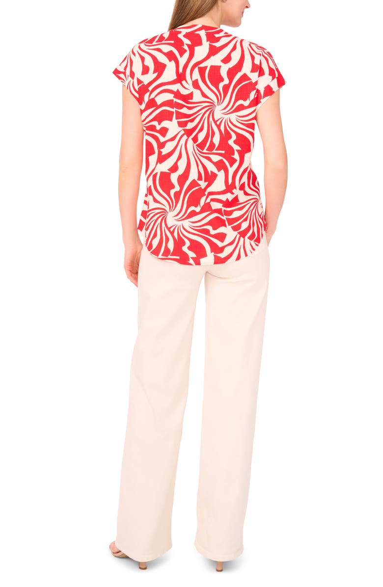 Vince Camuto Split Neck Cap Sleeve Top, Alternate, color, Radiant Red Swirl