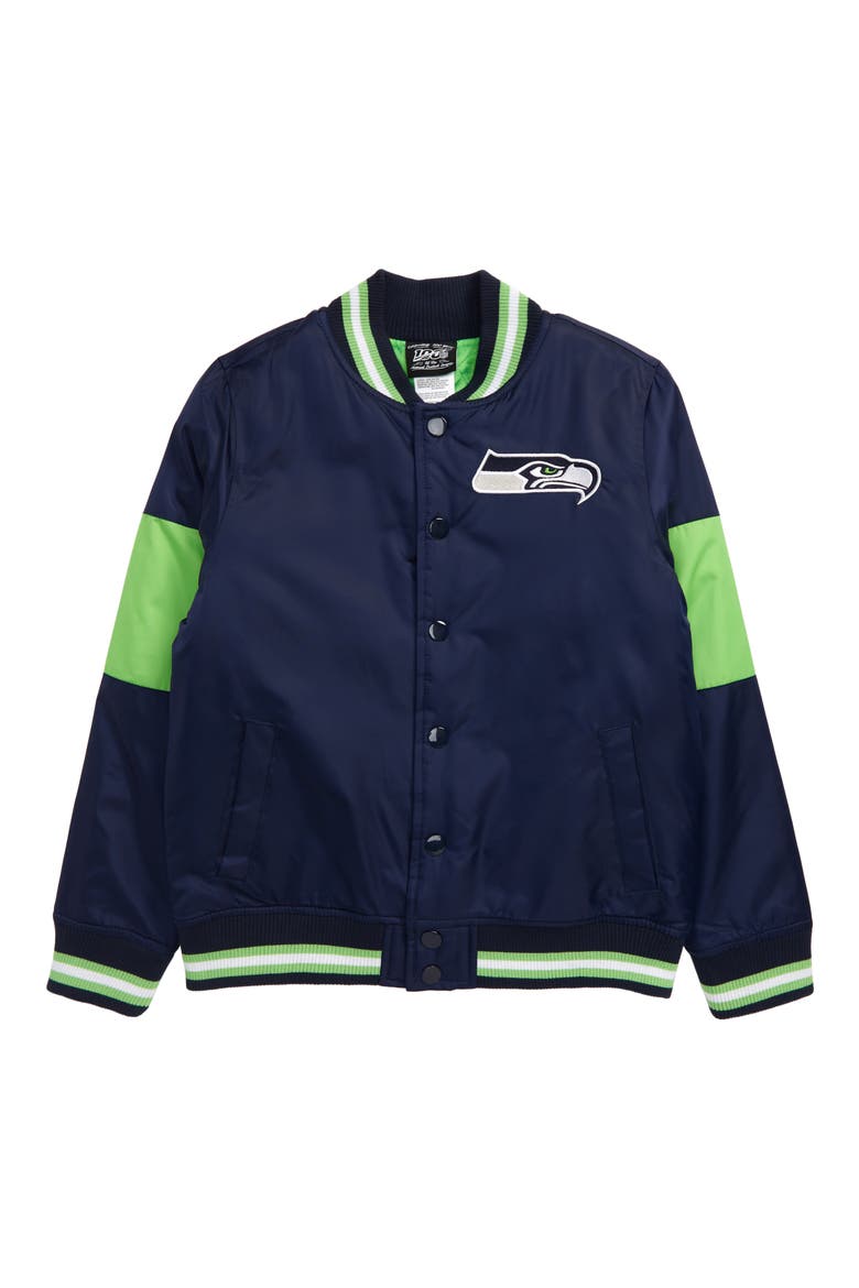 Outerstuff NFL Logo Seattle Seahawks Throwback Varsity Jacket, Main, color, COLLEGE NAVY