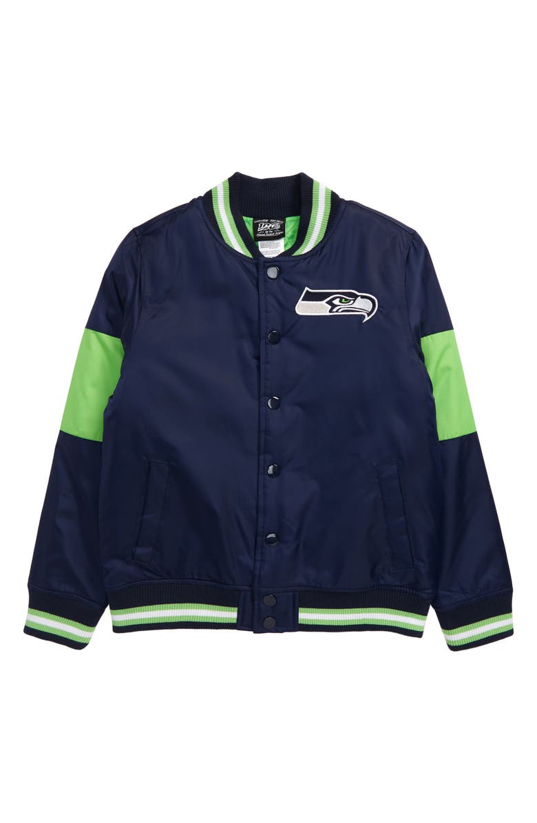 NFL Outerstuff NFL Logo Seattle Seahawks Throwback Varsity Jacket, Main, color,
