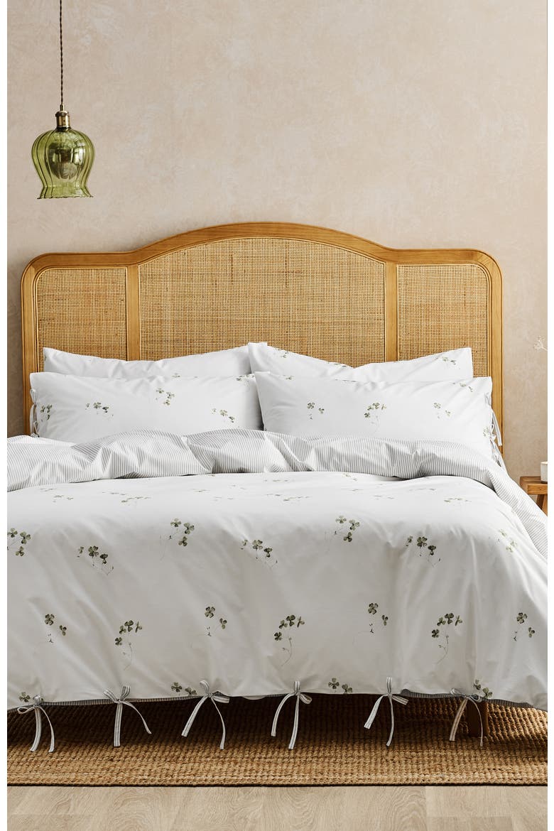 Clover Romantic Floral Striped Reversible Duvet Cover Sets, Alternate, color, Green