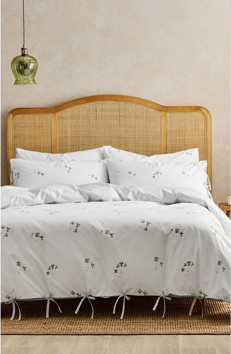 CHRISTY Clover Romantic Floral Striped Reversible Duvet Cover Sets, Alternate, color, Green