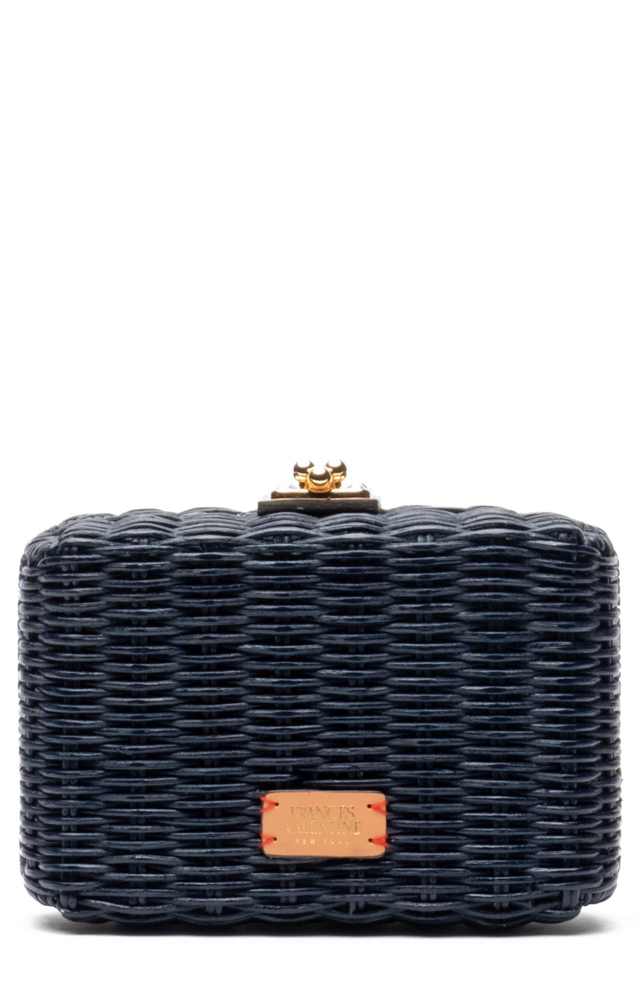 Frances Valentine Paige Wicker Box Clutch, Main, color, Navy