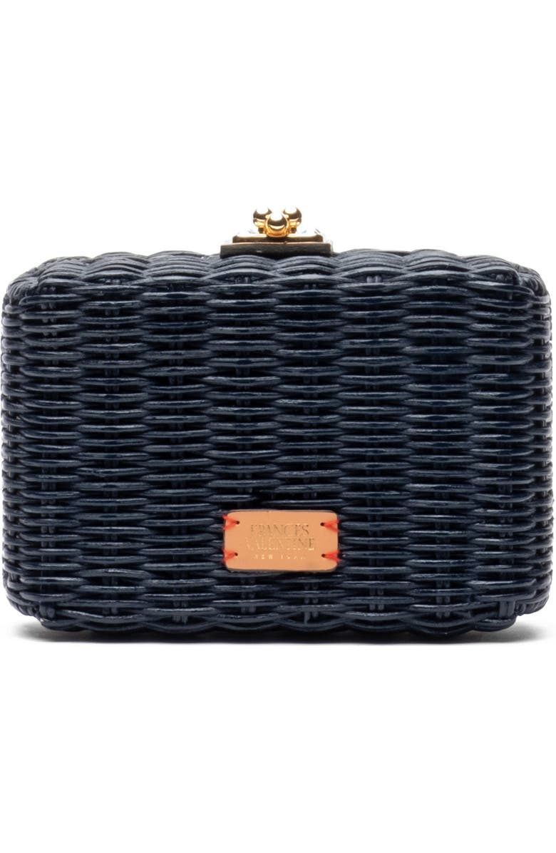 Frances Valentine Paige Wicker Box Clutch, Main, color, Navy