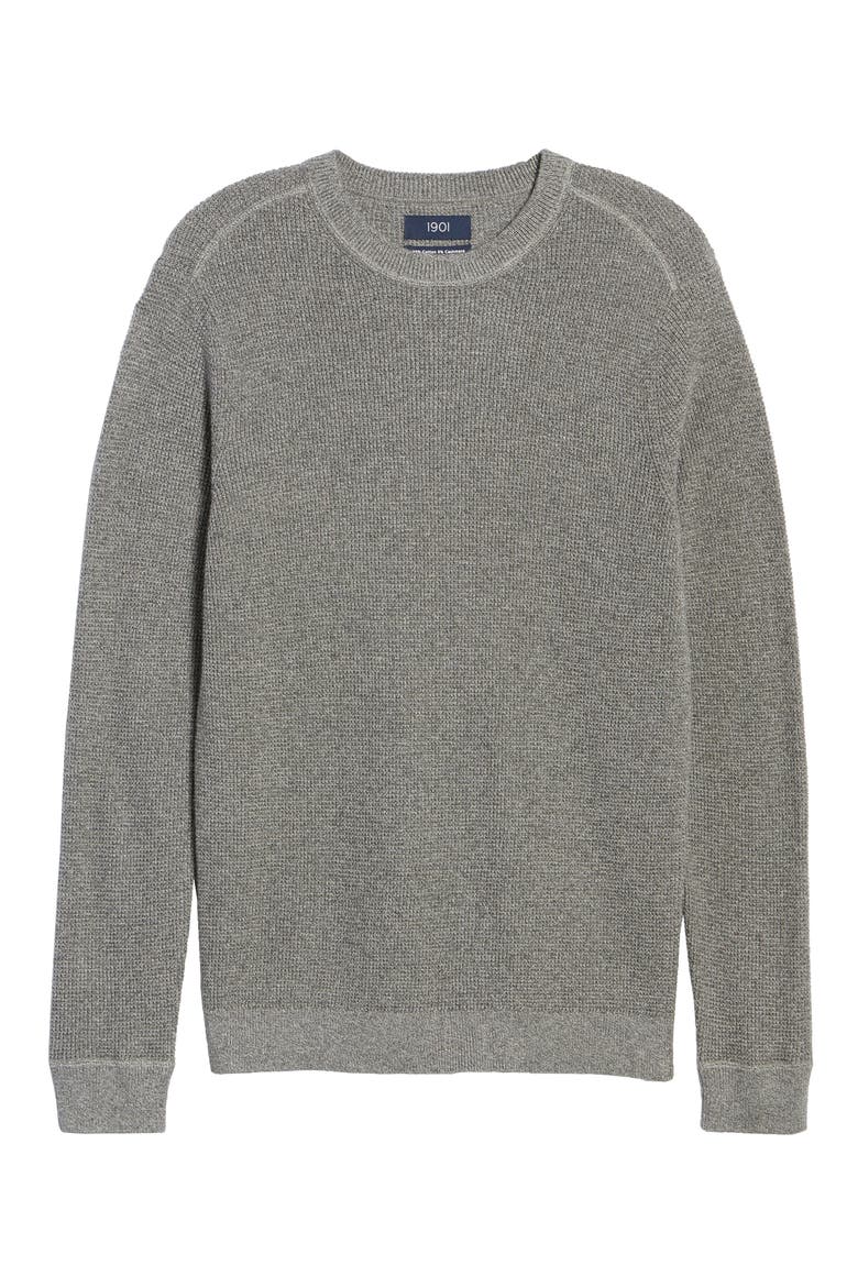 Waffle Knit Crewneck Sweater, Alternate, color, GREY SHADE MARL