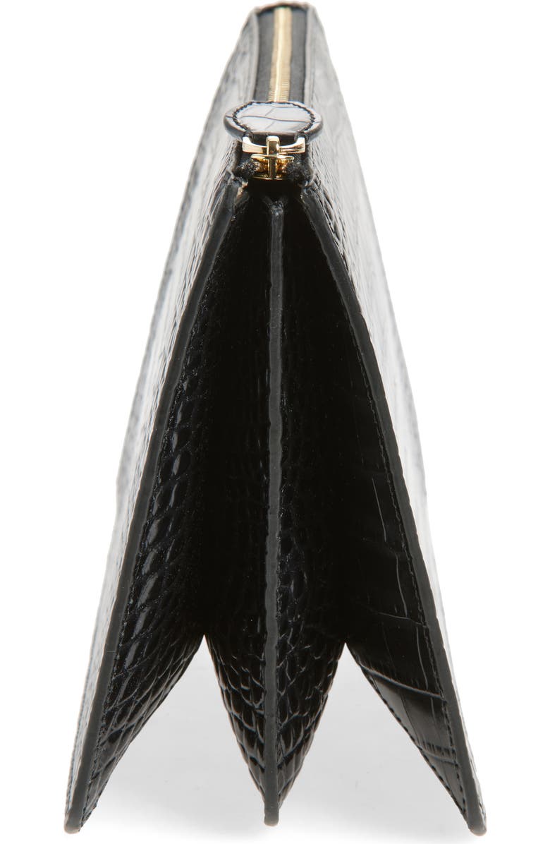 TOTEME Threefold Croc Embossed Leather Clutch, Alternate, color, Black